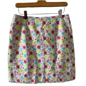 Vintage Lilly Pulitzer Eyelet Embroidered Mini Skirt Floral Print